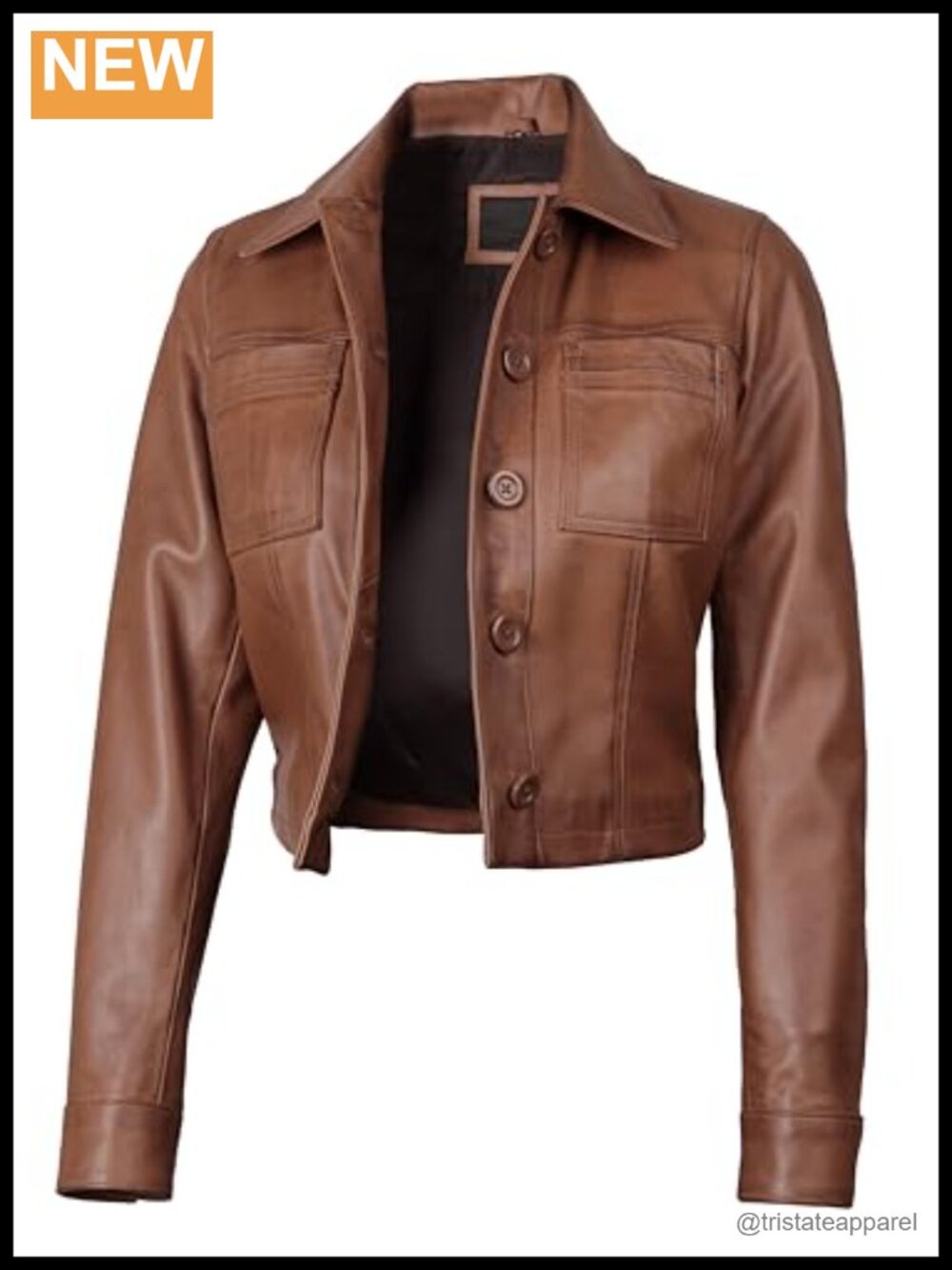 Cropped Real Lambskin Leather Jacket Women Zip Front Moto Style